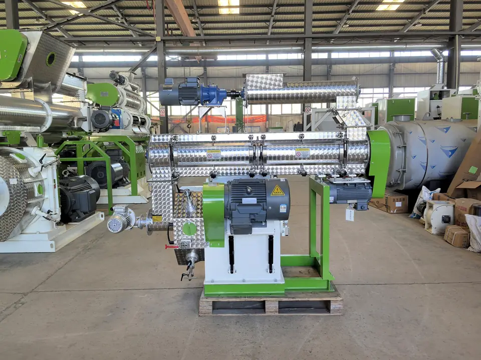 Ring-die animal feed pellet mill machine in a workshop